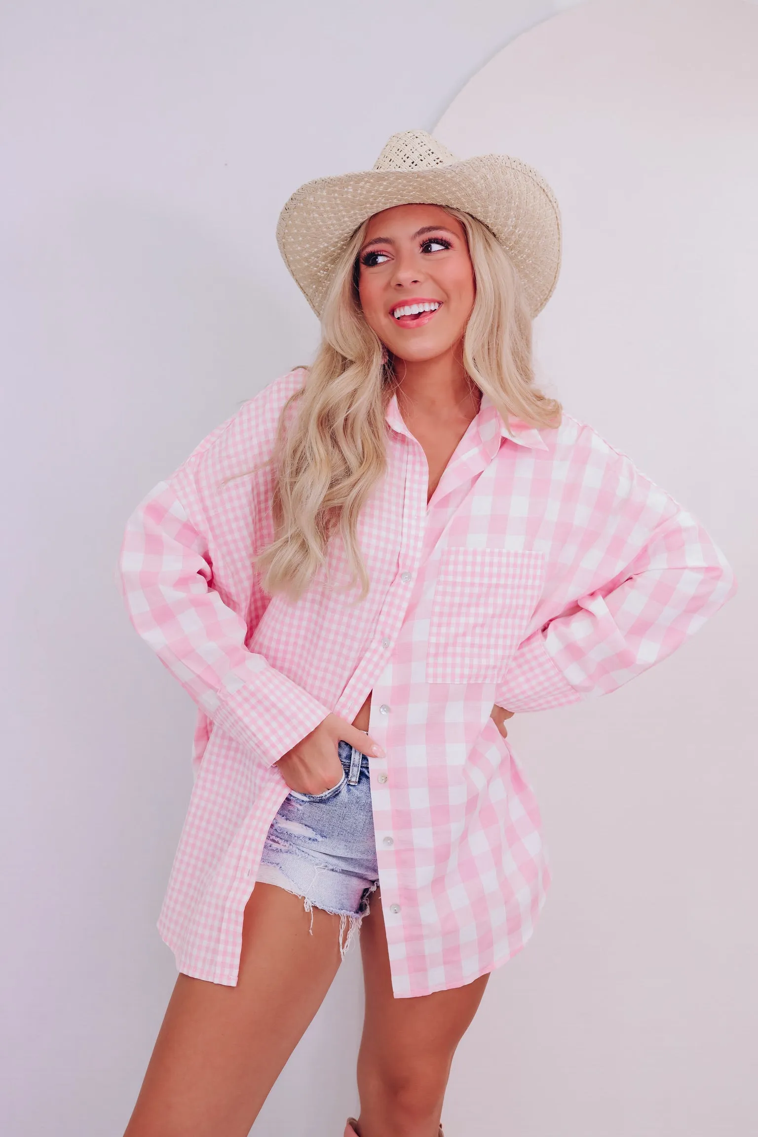 Cabo Comfy Checker Print Shirt - Pink