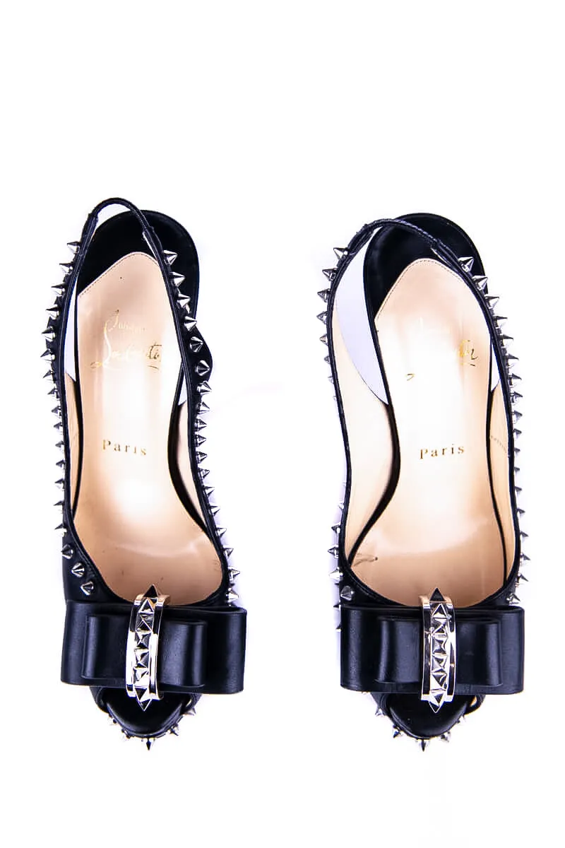 Christian Louboutin Black Leather Studded Slingback Pumps Size 7 | IT 37