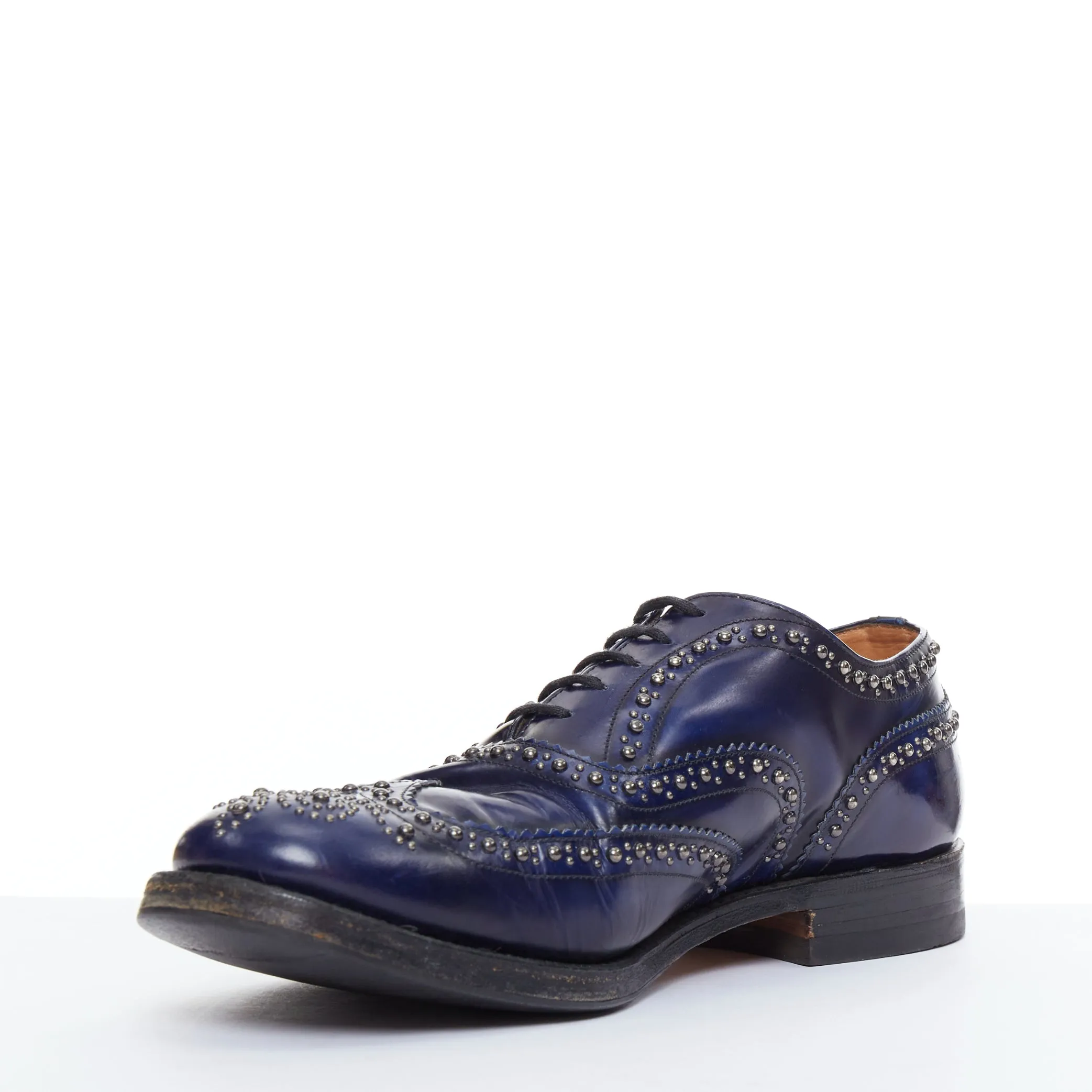 CHURCH'S blue leather silver studded lace up brogue shoes UK9 EU43