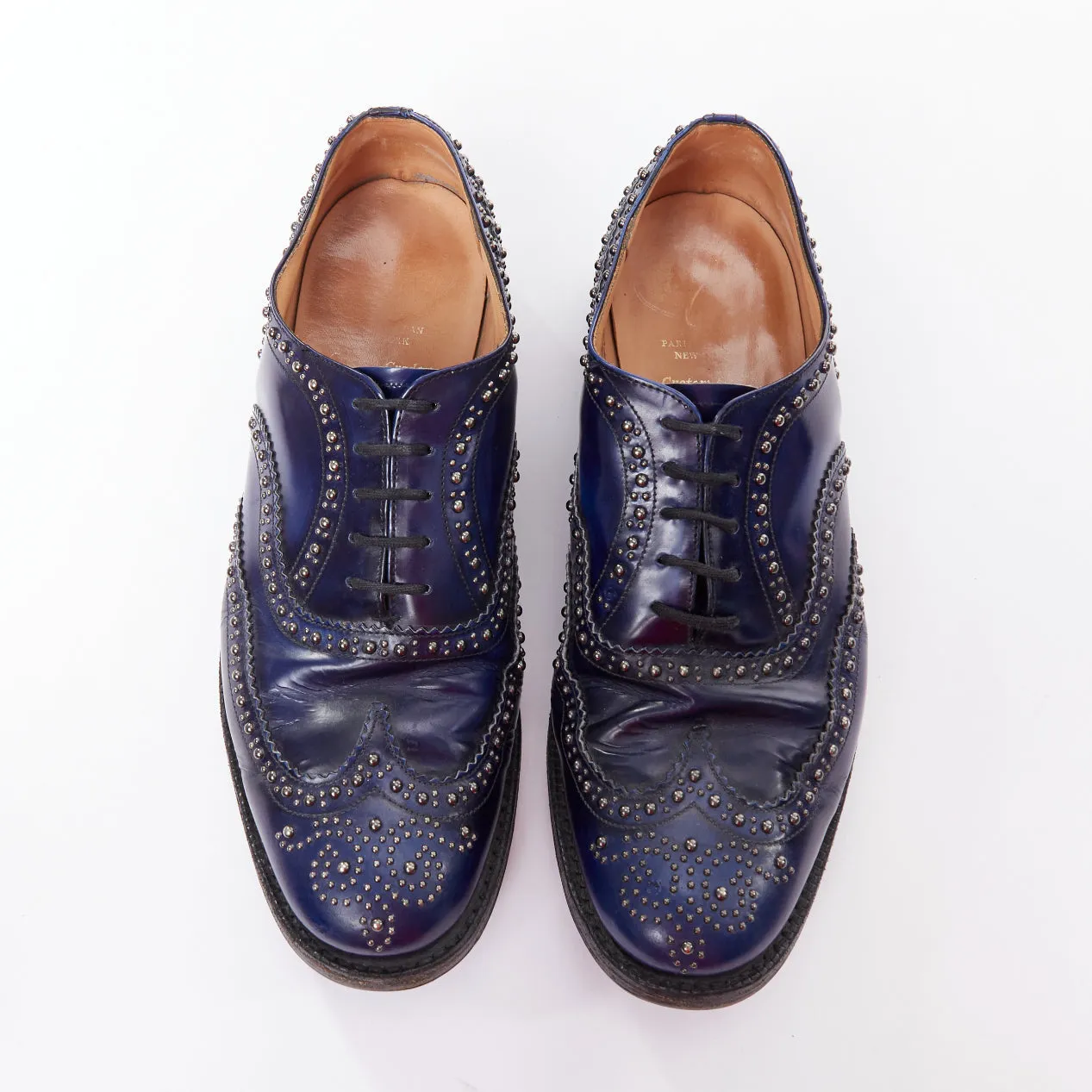 CHURCH'S blue leather silver studded lace up brogue shoes UK9 EU43