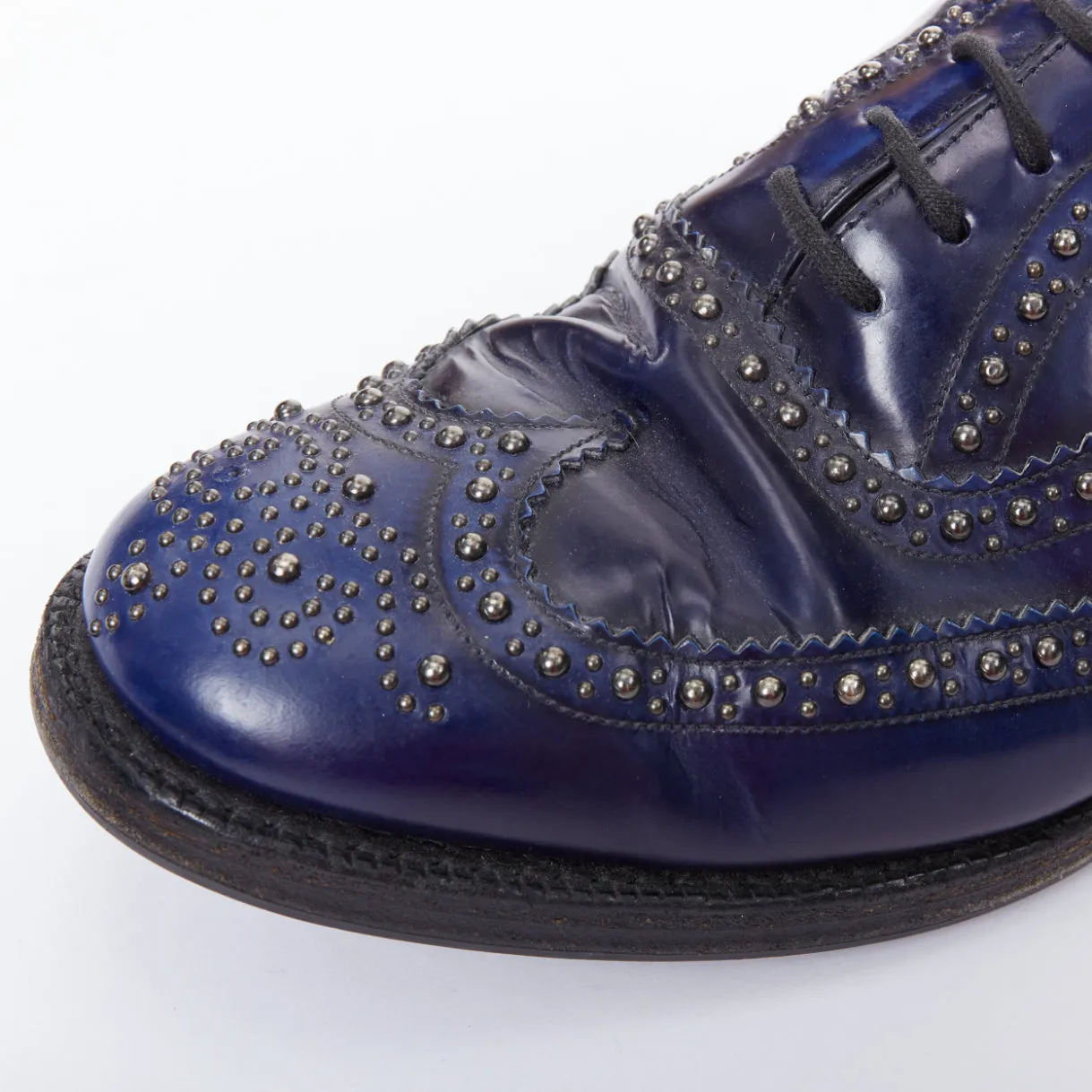CHURCH'S blue leather silver studded lace up brogue shoes UK9 EU43