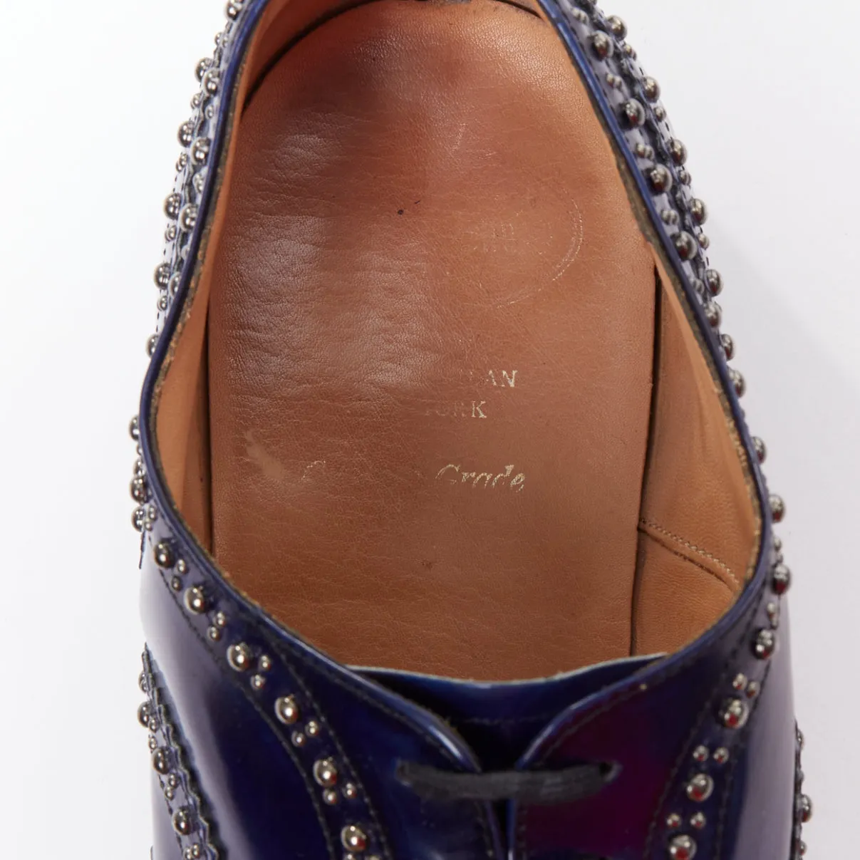 CHURCH'S blue leather silver studded lace up brogue shoes UK9 EU43