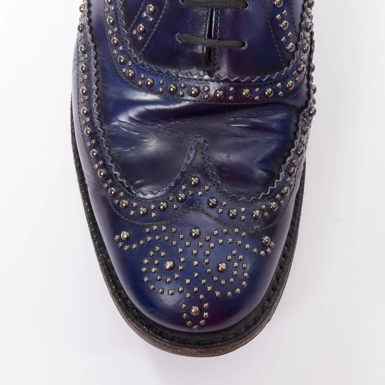 CHURCH'S blue leather silver studded lace up brogue shoes UK9 EU43