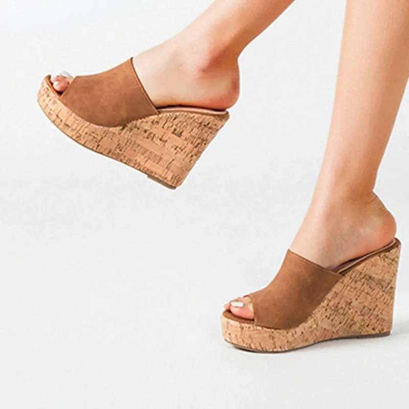 Cilool Summer Casual Cozy Platform Wedges Heels Slippers