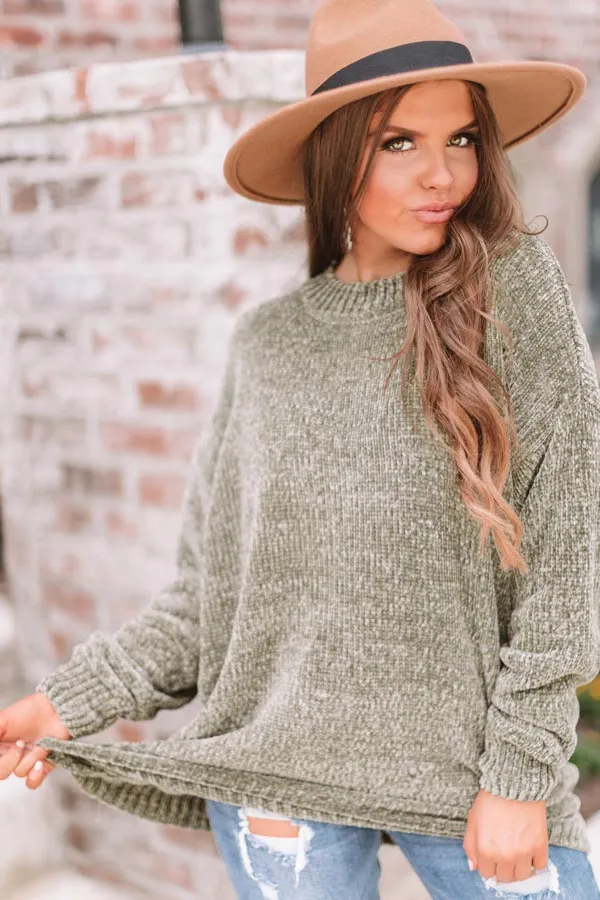 Cozy Celebration Chenille Sweater In Sage
