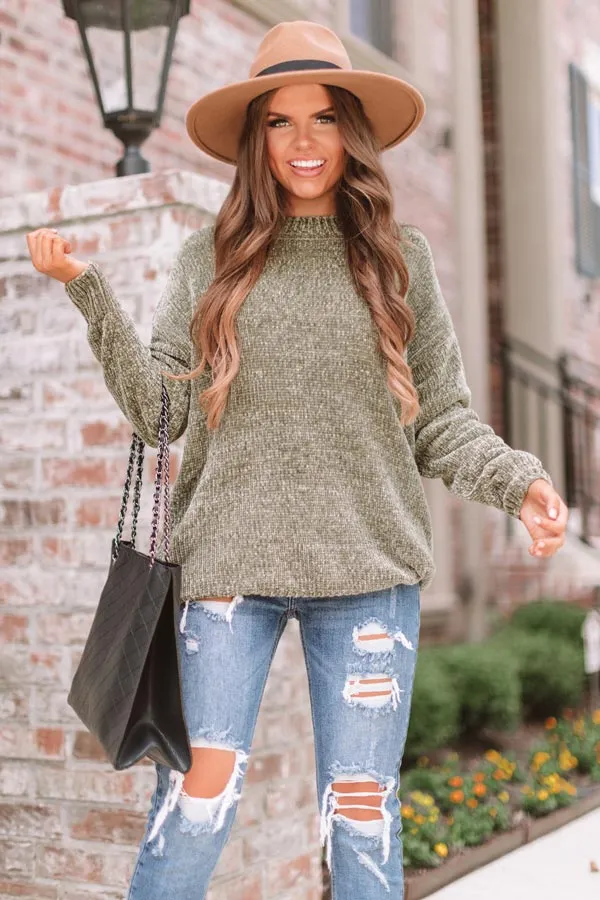 Cozy Celebration Chenille Sweater In Sage