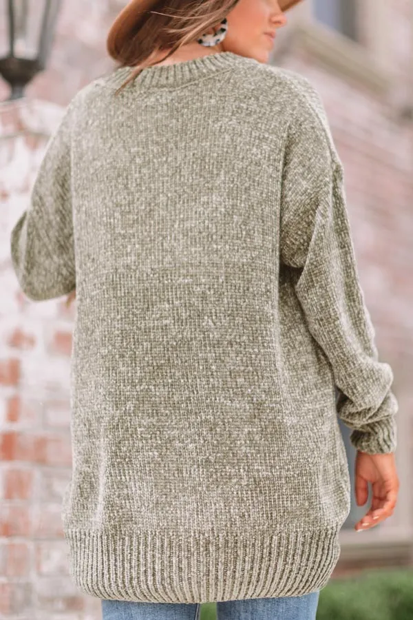 Cozy Celebration Chenille Sweater In Sage