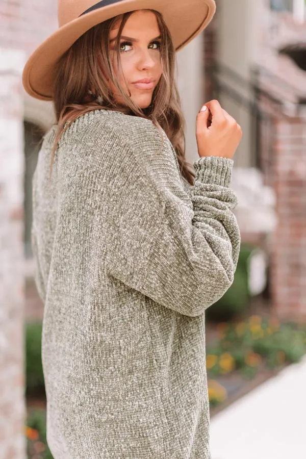 Cozy Celebration Chenille Sweater In Sage