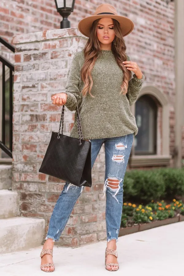 Cozy Celebration Chenille Sweater In Sage