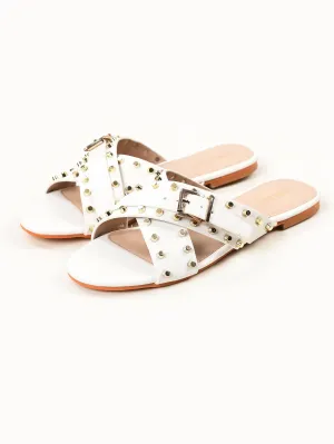 Crisscross Studded Flats - White