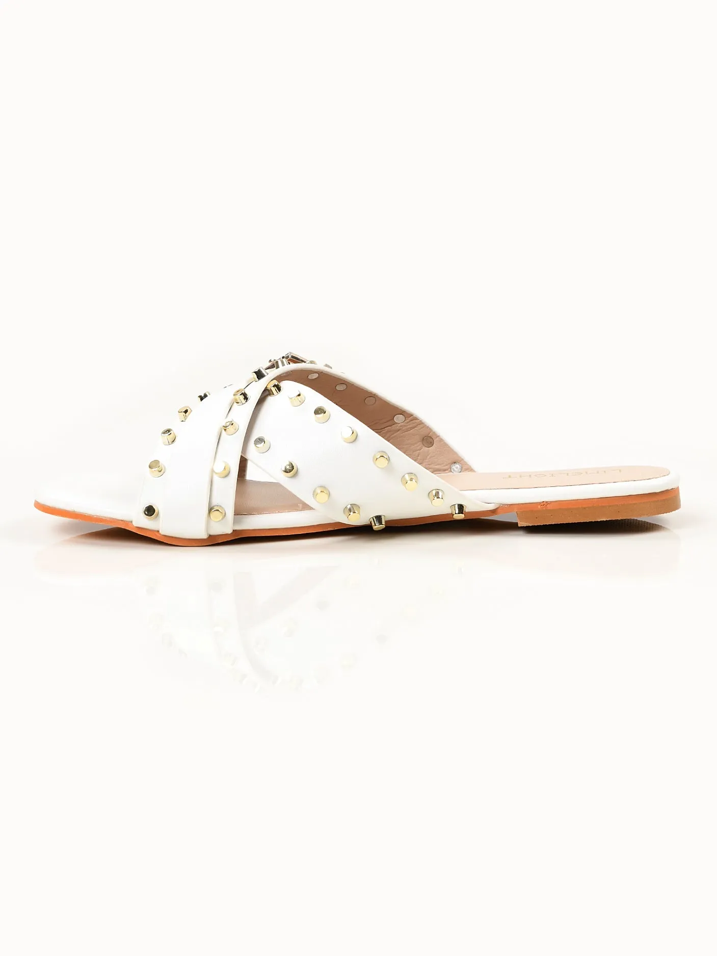Crisscross Studded Flats - White