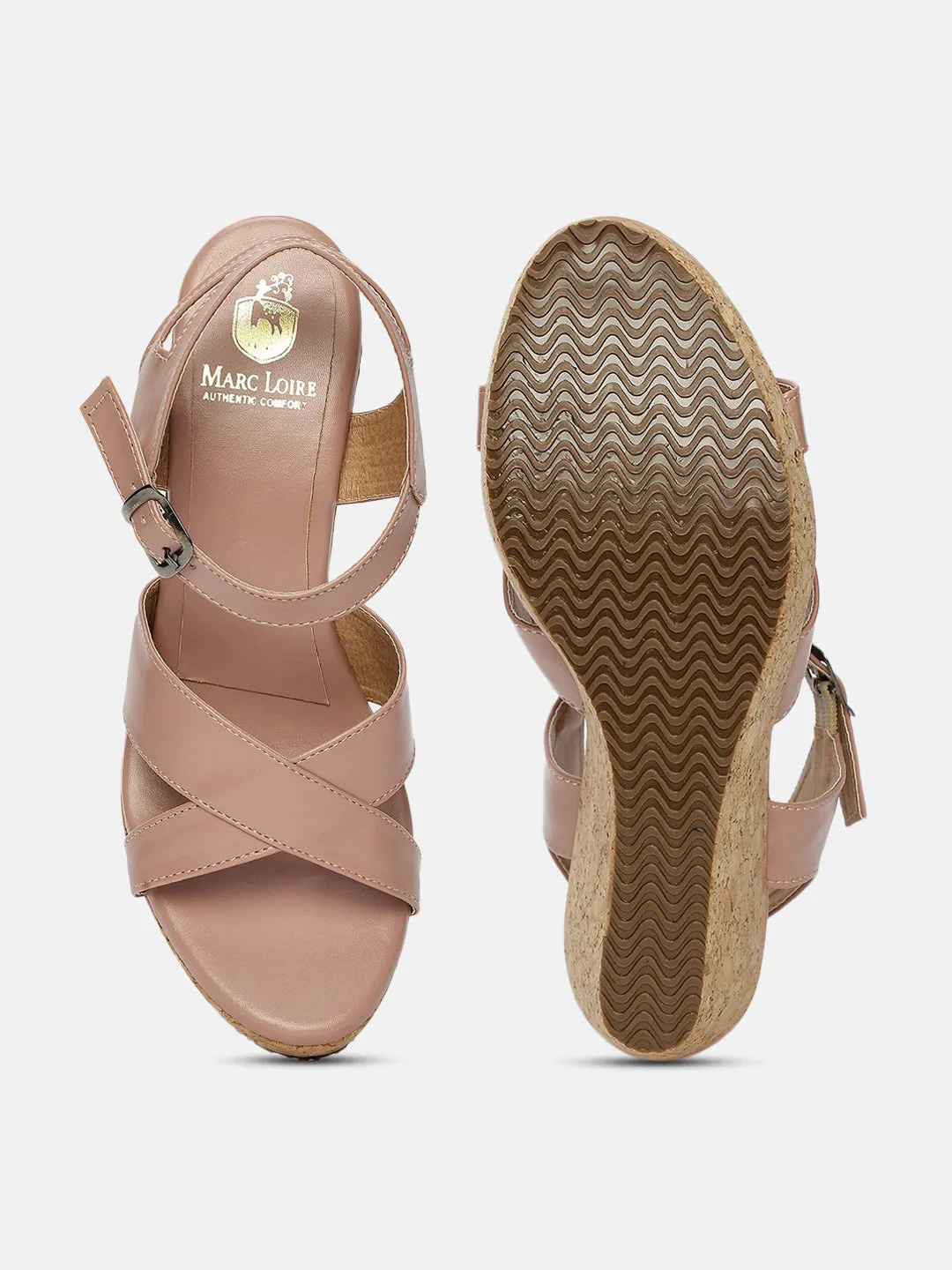 Cross Strap Open Toe Wedge Heels