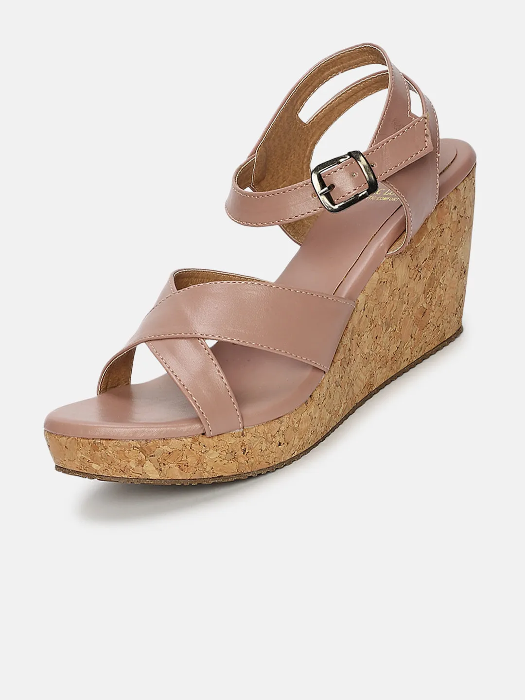 Cross Strap Open Toe Wedge Heels