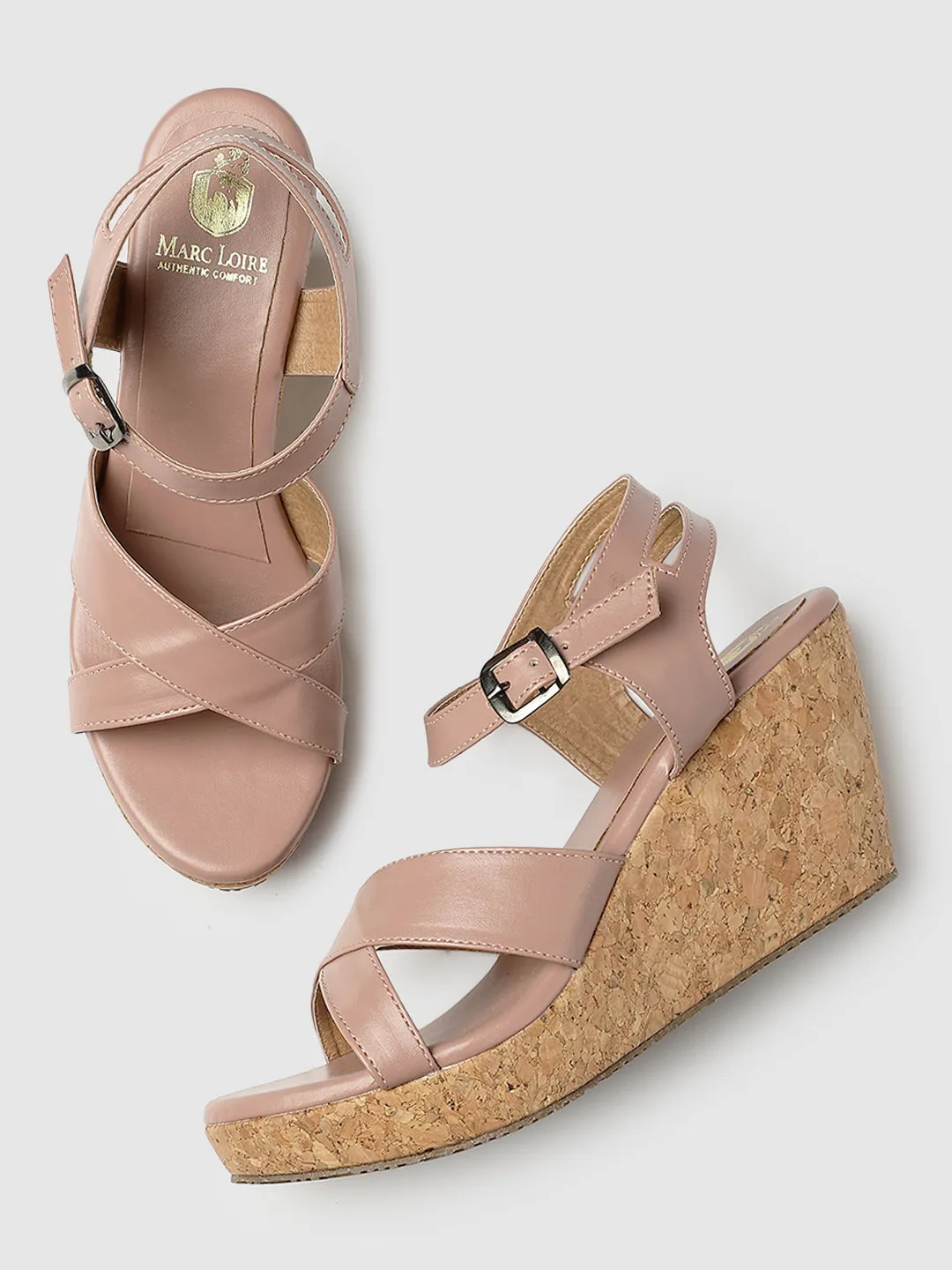 Cross Strap Open Toe Wedge Heels
