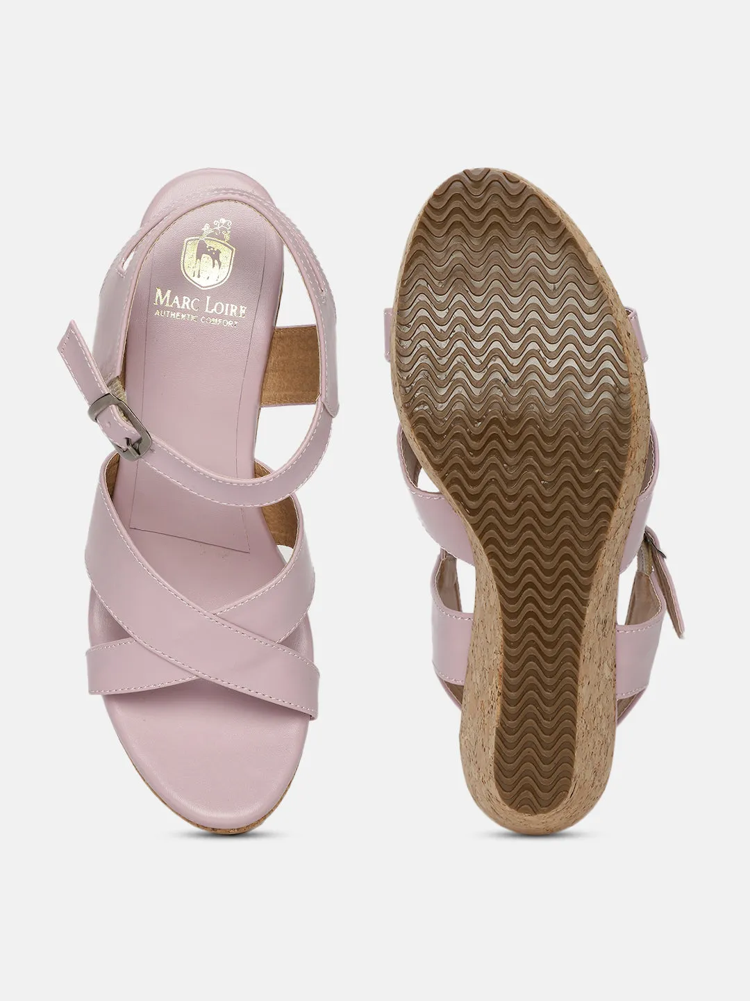 Cross Strap Open Toe Wedge Heels
