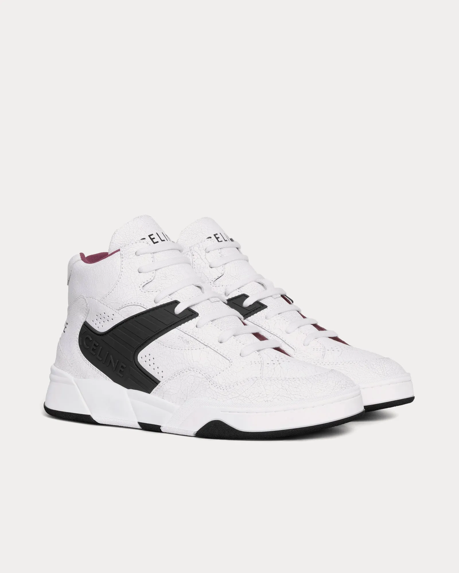 CT-06 Crackled Calfskin & Suede White / Black / Purple High Top Sneakers
