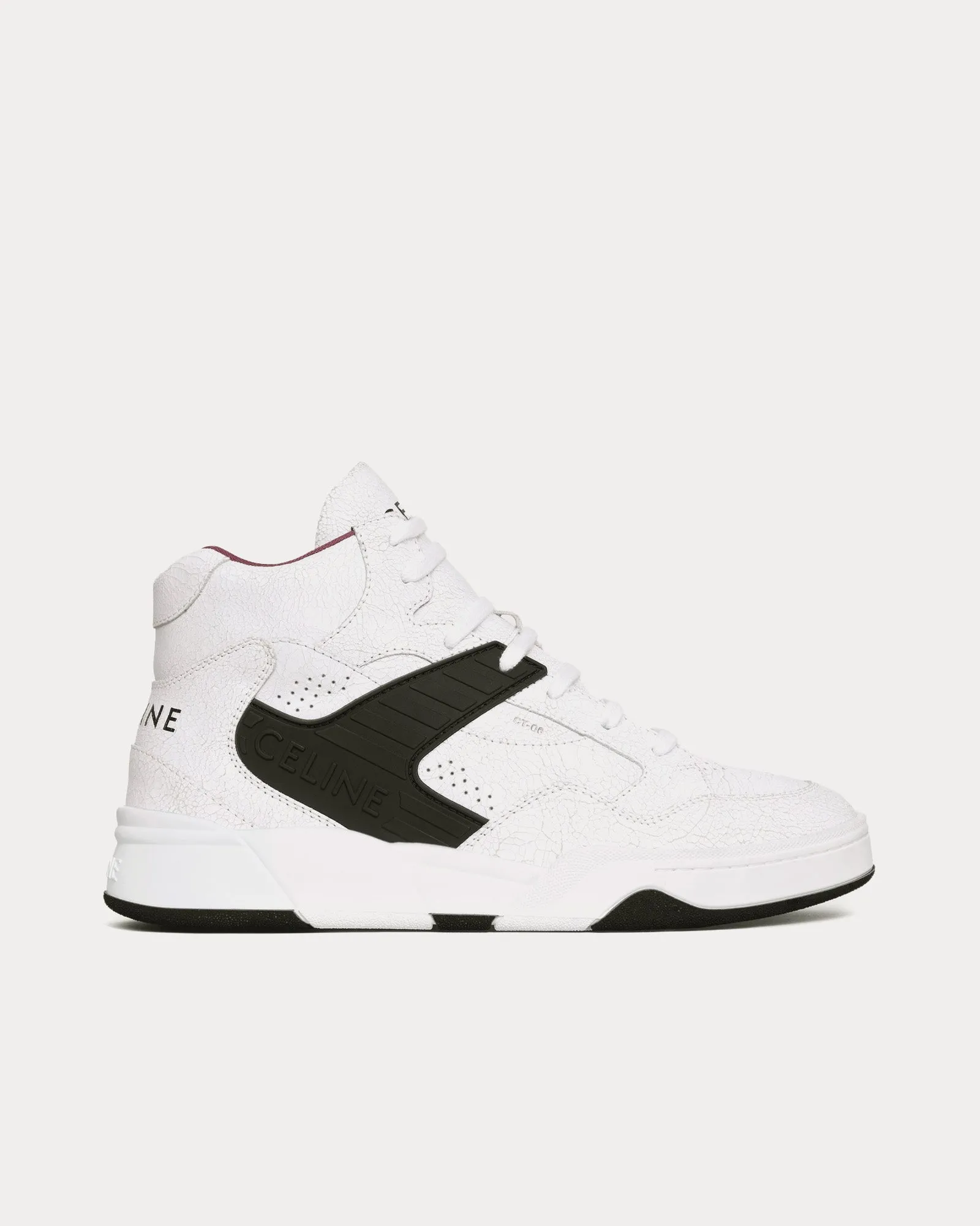 CT-06 Crackled Calfskin & Suede White / Black / Purple High Top Sneakers