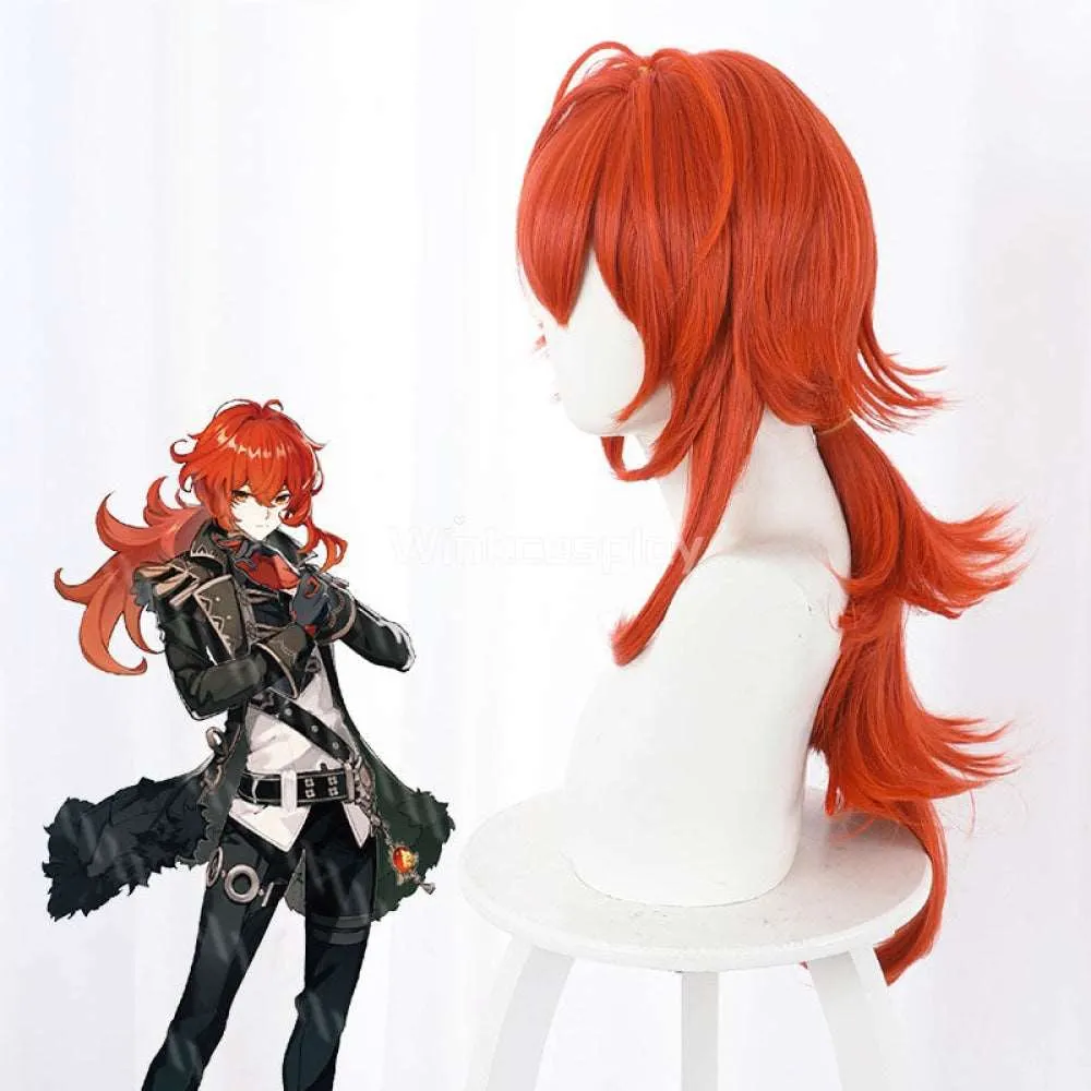 Diluc from Genshin Impact Halloween Red Cosplay Wig