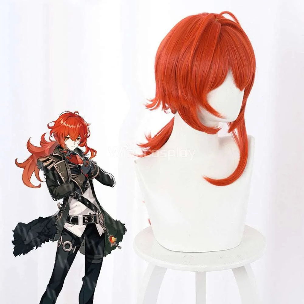 Diluc from Genshin Impact Halloween Red Cosplay Wig