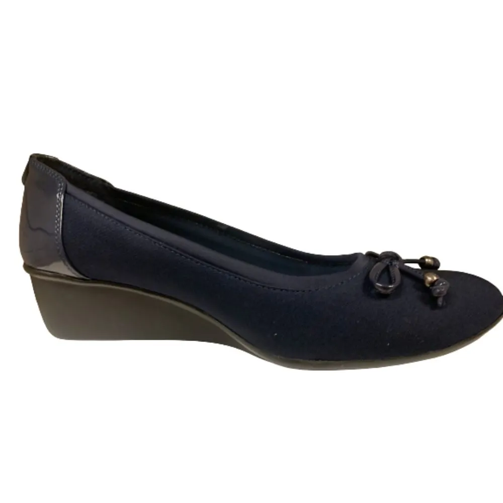Donata Navy Fabric Anne Klein Wedge Pumps