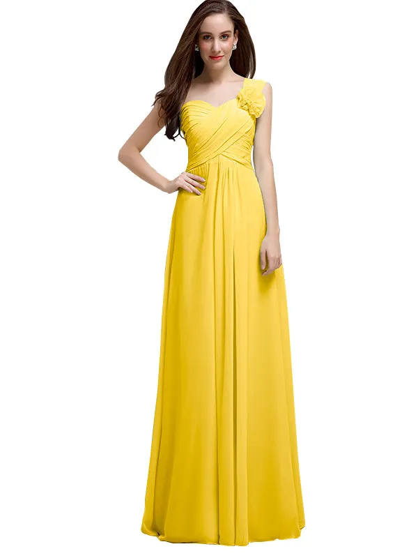 Elegant A-line One-Shoulder With Flowers Floor-Length Bridesmaid Dresses
