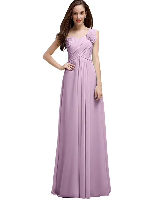 Elegant A-line One-Shoulder With Flowers Floor-Length Bridesmaid Dresses