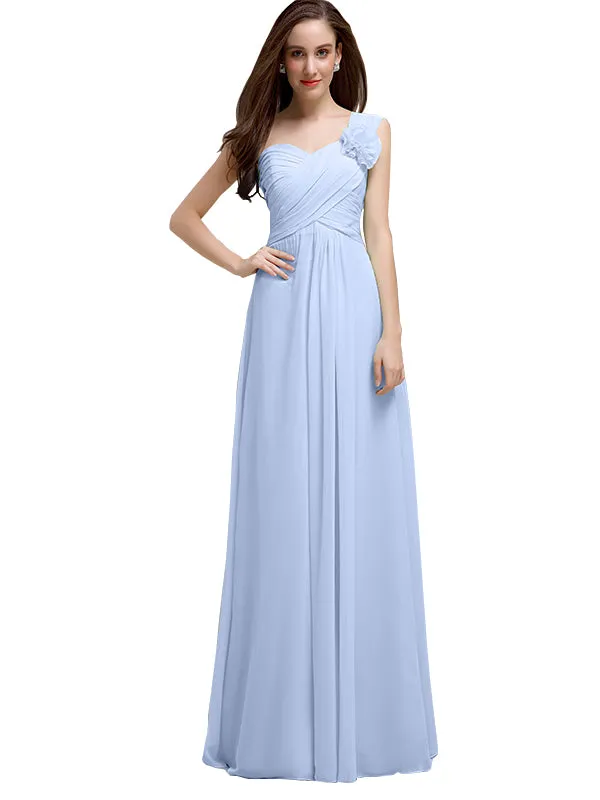 Elegant A-line One-Shoulder With Flowers Floor-Length Bridesmaid Dresses