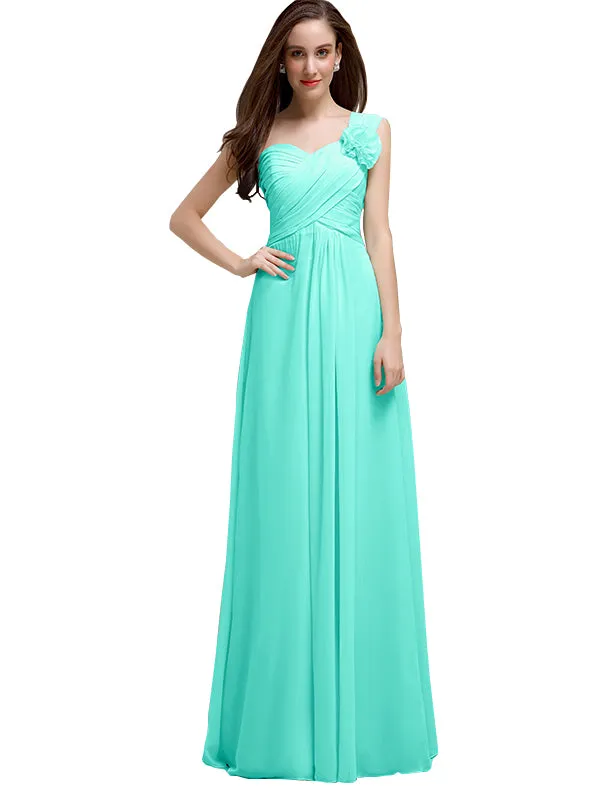 Elegant A-line One-Shoulder With Flowers Floor-Length Bridesmaid Dresses