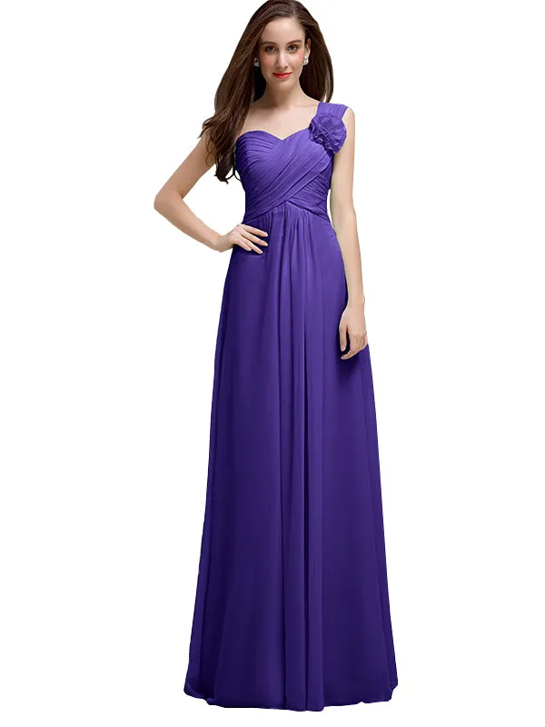 Elegant A-line One-Shoulder With Flowers Floor-Length Bridesmaid Dresses
