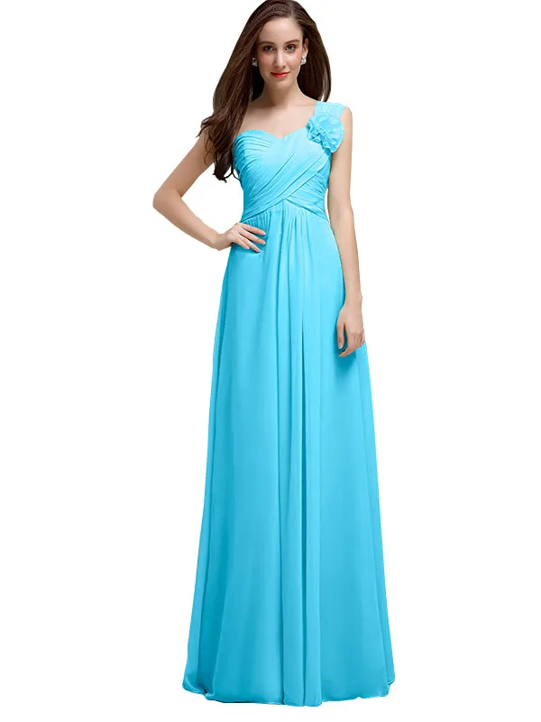 Elegant A-line One-Shoulder With Flowers Floor-Length Bridesmaid Dresses