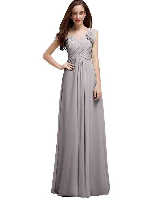 Elegant A-line One-Shoulder With Flowers Floor-Length Bridesmaid Dresses
