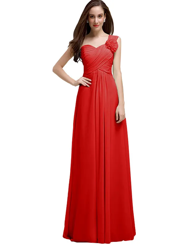 Elegant A-line One-Shoulder With Flowers Floor-Length Bridesmaid Dresses