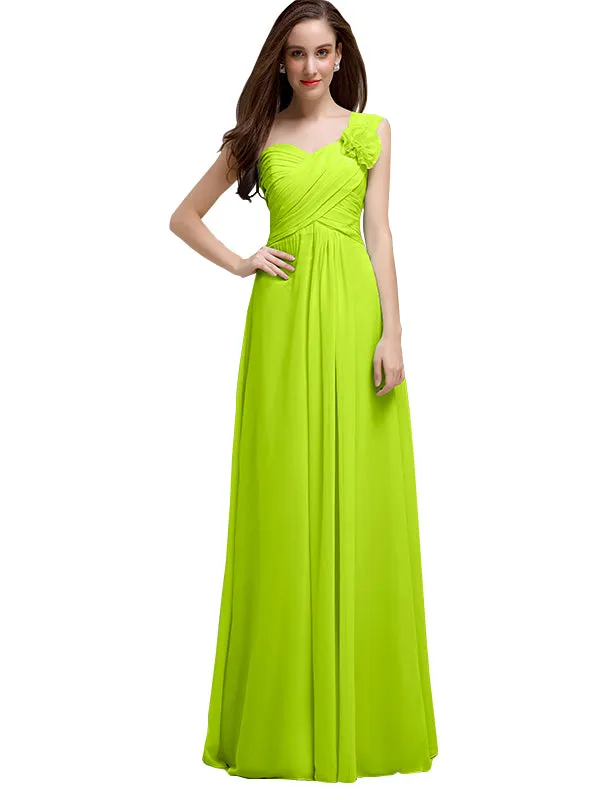 Elegant A-line One-Shoulder With Flowers Floor-Length Bridesmaid Dresses