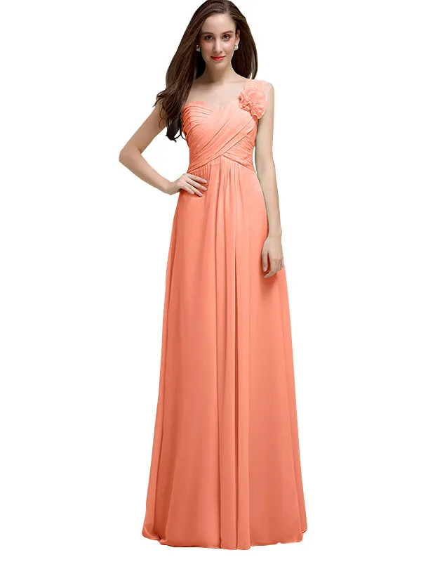 Elegant A-line One-Shoulder With Flowers Floor-Length Bridesmaid Dresses