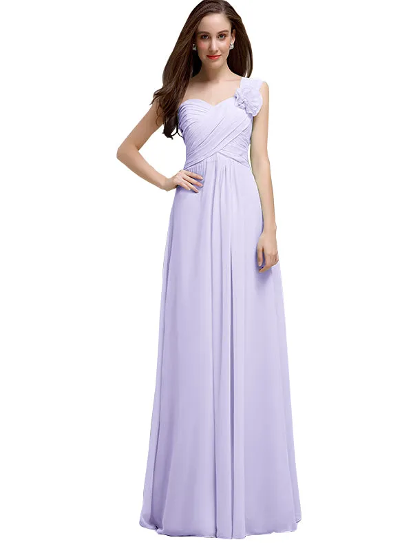 Elegant A-line One-Shoulder With Flowers Floor-Length Bridesmaid Dresses