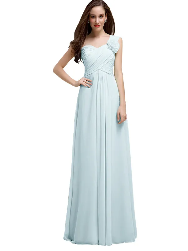 Elegant A-line One-Shoulder With Flowers Floor-Length Bridesmaid Dresses