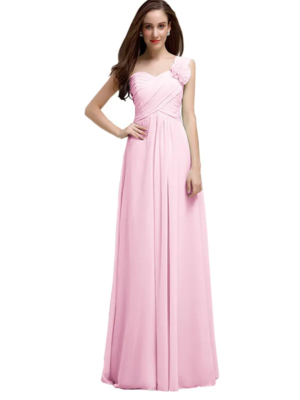 Elegant A-line One-Shoulder With Flowers Floor-Length Bridesmaid Dresses