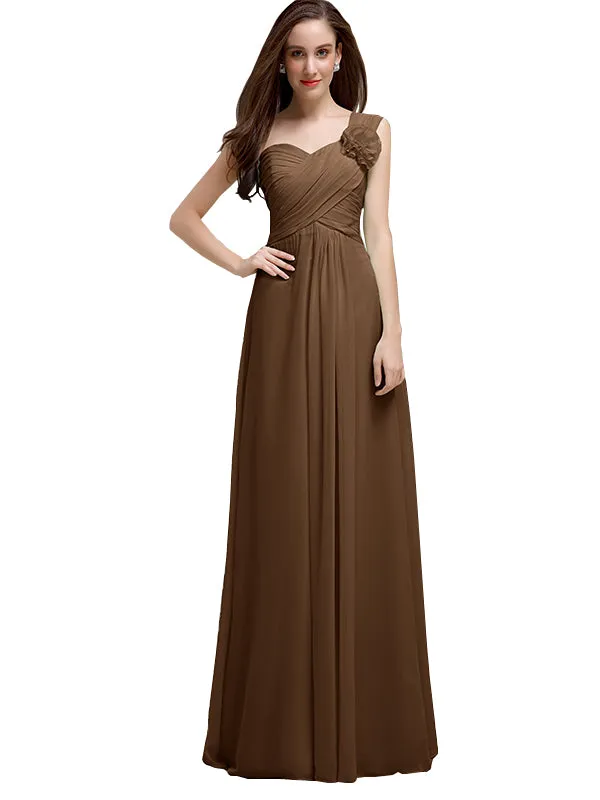 Elegant A-line One-Shoulder With Flowers Floor-Length Bridesmaid Dresses