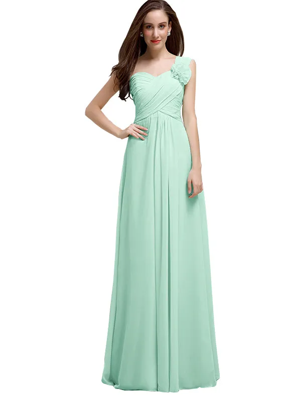 Elegant A-line One-Shoulder With Flowers Floor-Length Bridesmaid Dresses