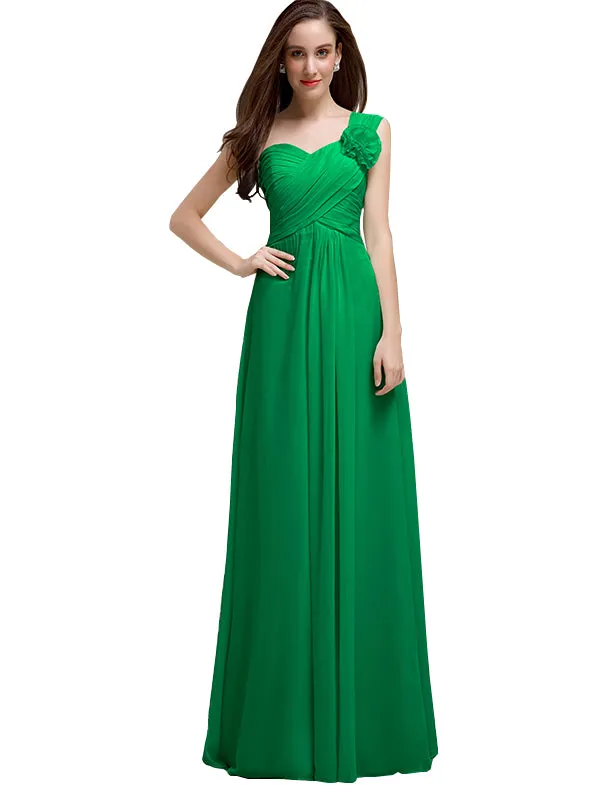 Elegant A-line One-Shoulder With Flowers Floor-Length Bridesmaid Dresses