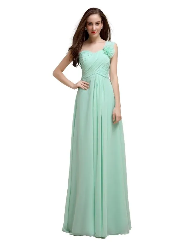 Elegant A-line One-Shoulder With Flowers Floor-Length Bridesmaid Dresses