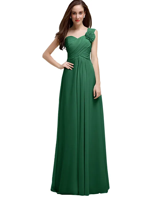 Elegant A-line One-Shoulder With Flowers Floor-Length Bridesmaid Dresses