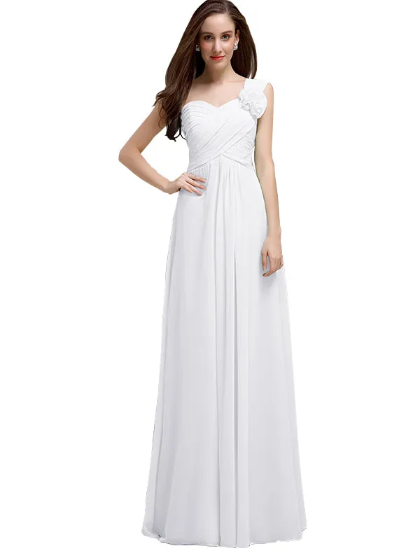 Elegant A-line One-Shoulder With Flowers Floor-Length Bridesmaid Dresses