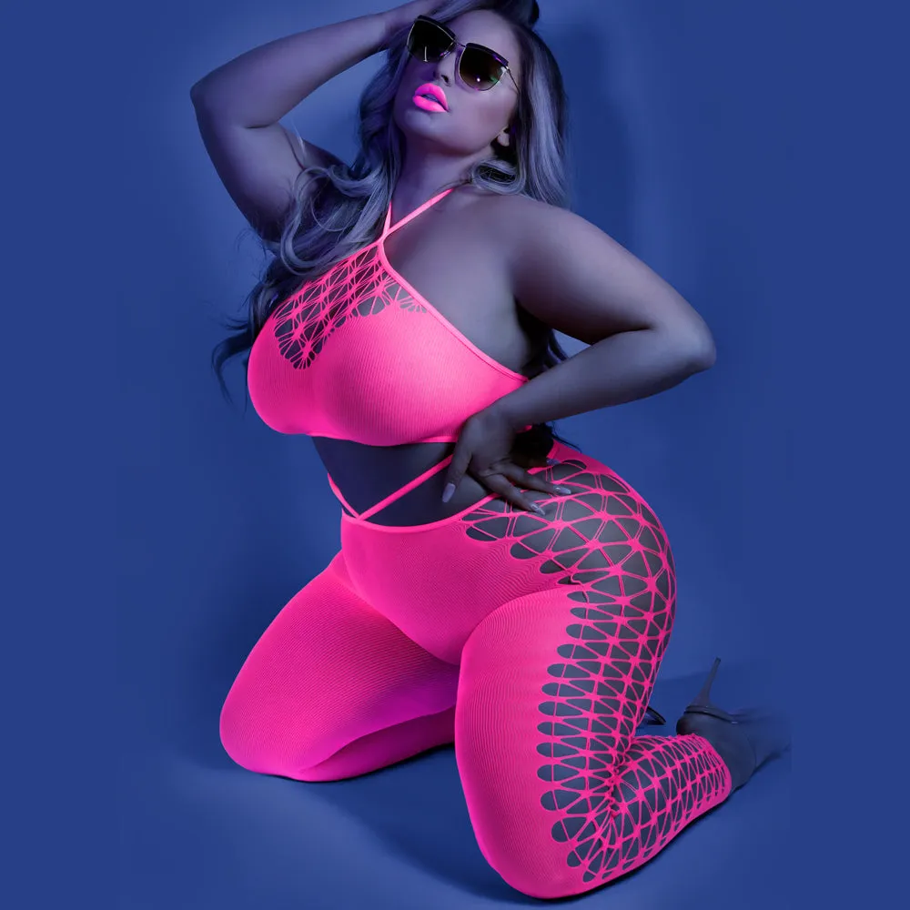 Fantasy Lingerie Glow Own The Night Halter Bodystocking - Curvy