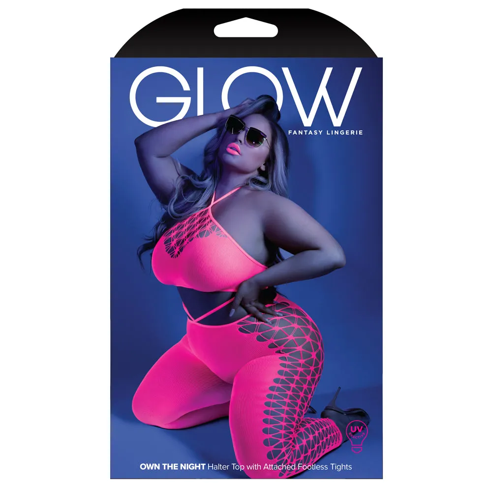 Fantasy Lingerie Glow Own The Night Halter Bodystocking - Curvy