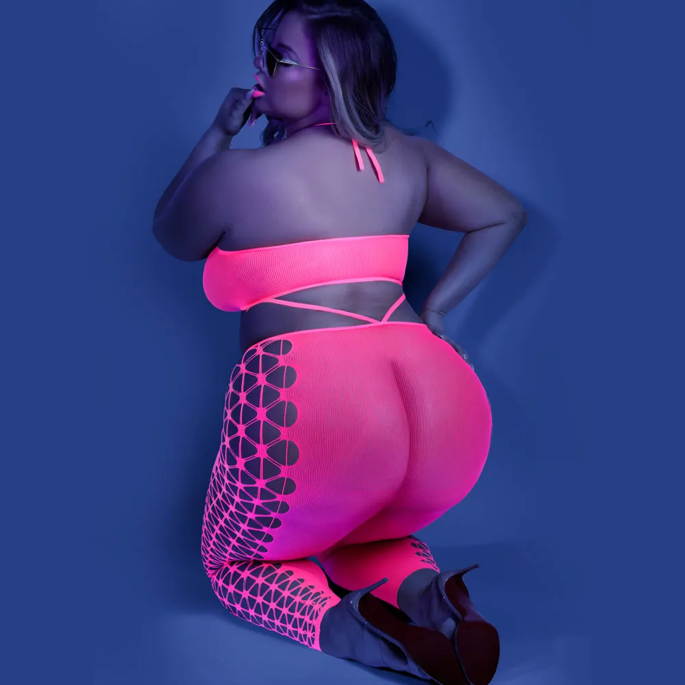Fantasy Lingerie Glow Own The Night Halter Bodystocking - Curvy