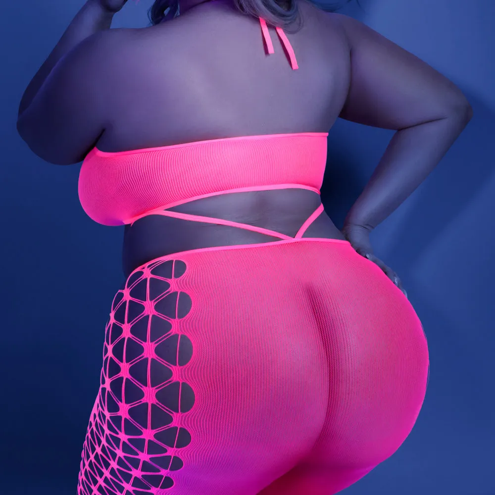 Fantasy Lingerie Glow Own The Night Halter Bodystocking - Curvy