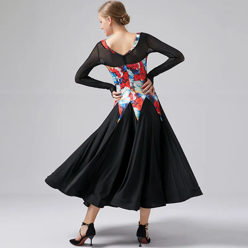 Flared V Neck Long Sleeve Dress