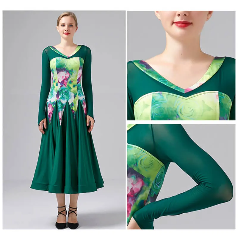 Flared V Neck Long Sleeve Dress