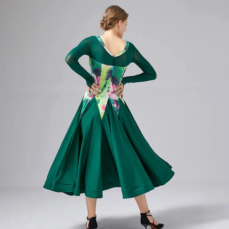 Flared V Neck Long Sleeve Dress